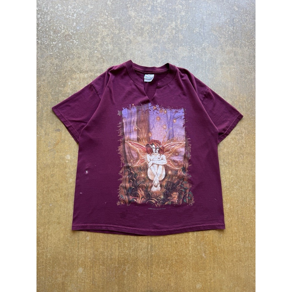 Vintage 2003 Y2K Tarnished Images Fairy Magic Burgundy T-Shirt Anime (L)
